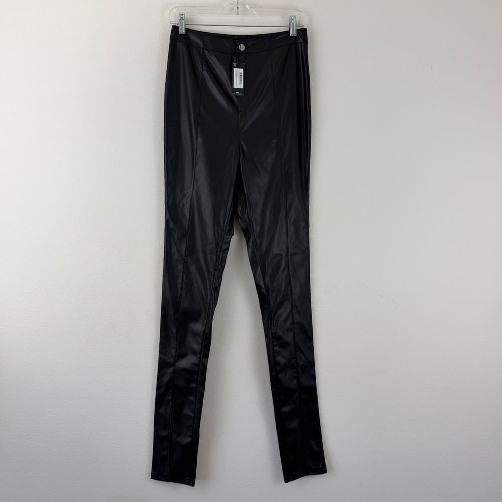 NWT PrettyLittleThing SZ 4 Tall Black Goth Faux Leather Skinny High Waist Pants